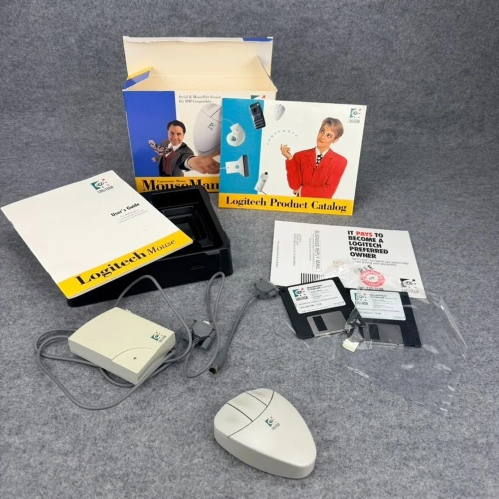 Vintage Logitech Model 1163 MouseMan Cordless Computer Mouse Complete